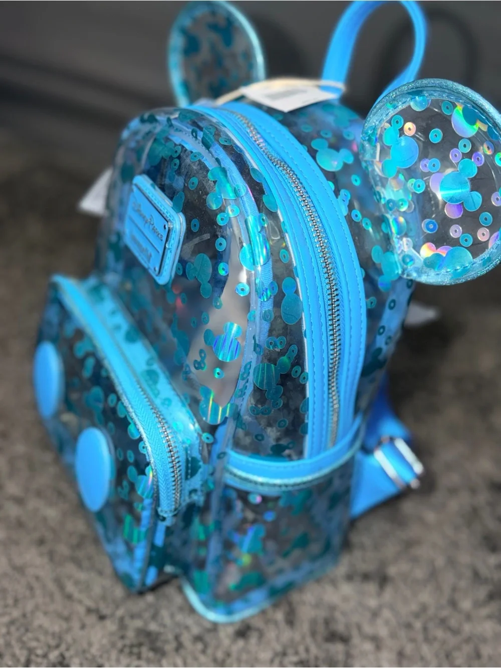 Loungefly Blue Holographic Mickey Ear Mini Backpack